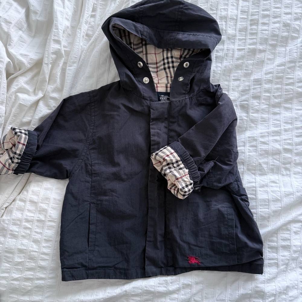 Vest jacket raincoat 6/9 months Burberry zip hood blue